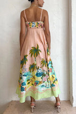 Tropical Landscape Print Slip Midi Dress