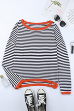 Contrast Striped Drop Shoulder Sweater