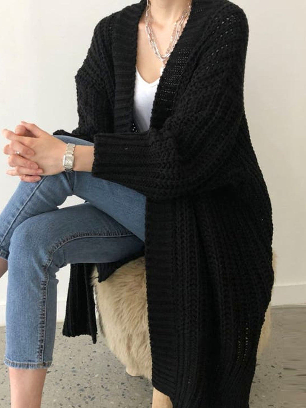 Chunky Ribbed Knit Long Cardigan