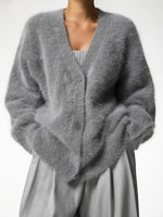 Fuzzy Long Sleeve Buttoned Knit Cardigan