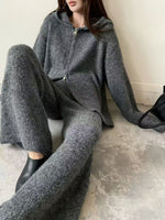 Thermal Hooded Cardigan and Pants Knit Two-Piece Set