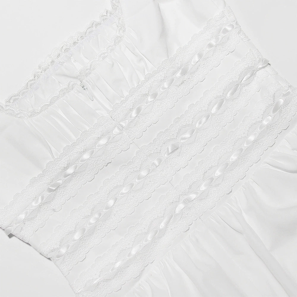 White Square Neckline Lace Mini Dress