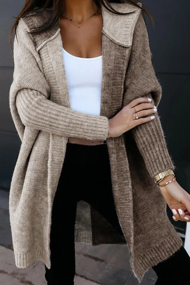 Brown Color Block Hooded Knit Cardigan Coat