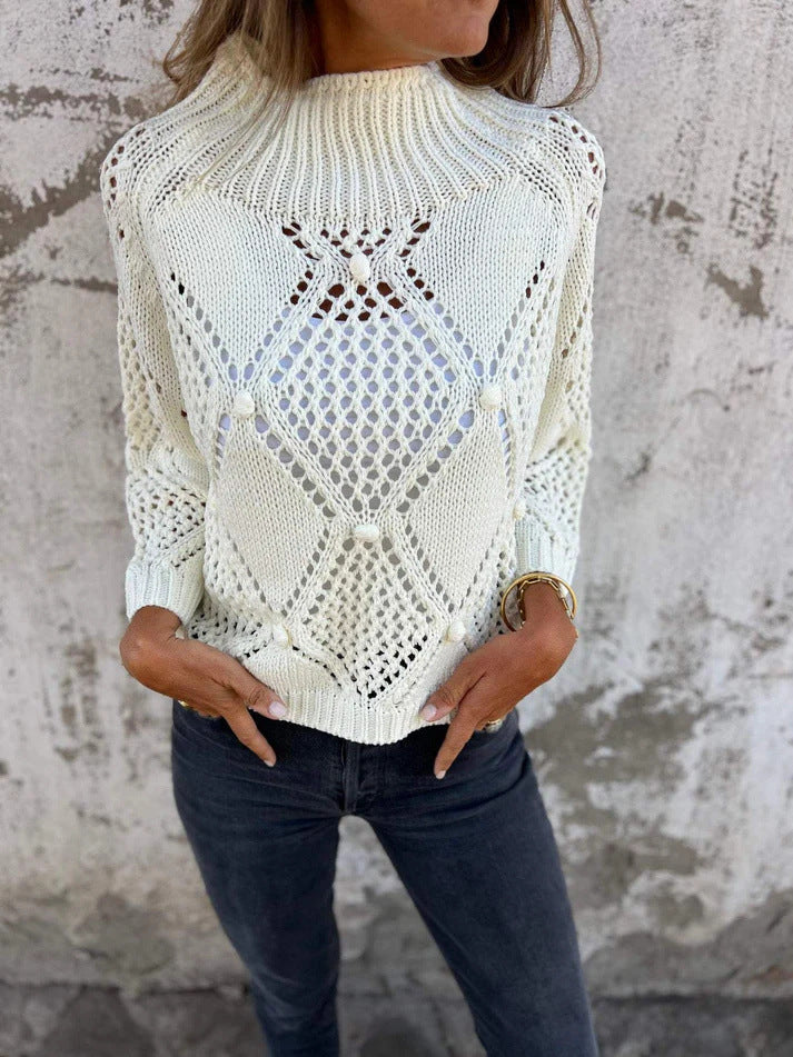 Sweet Crochet Knit Crew Neck Sweater