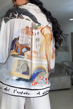 Panoramic Printed Chiffon Shirt and Wide-Leg Pants Two-Piece Set