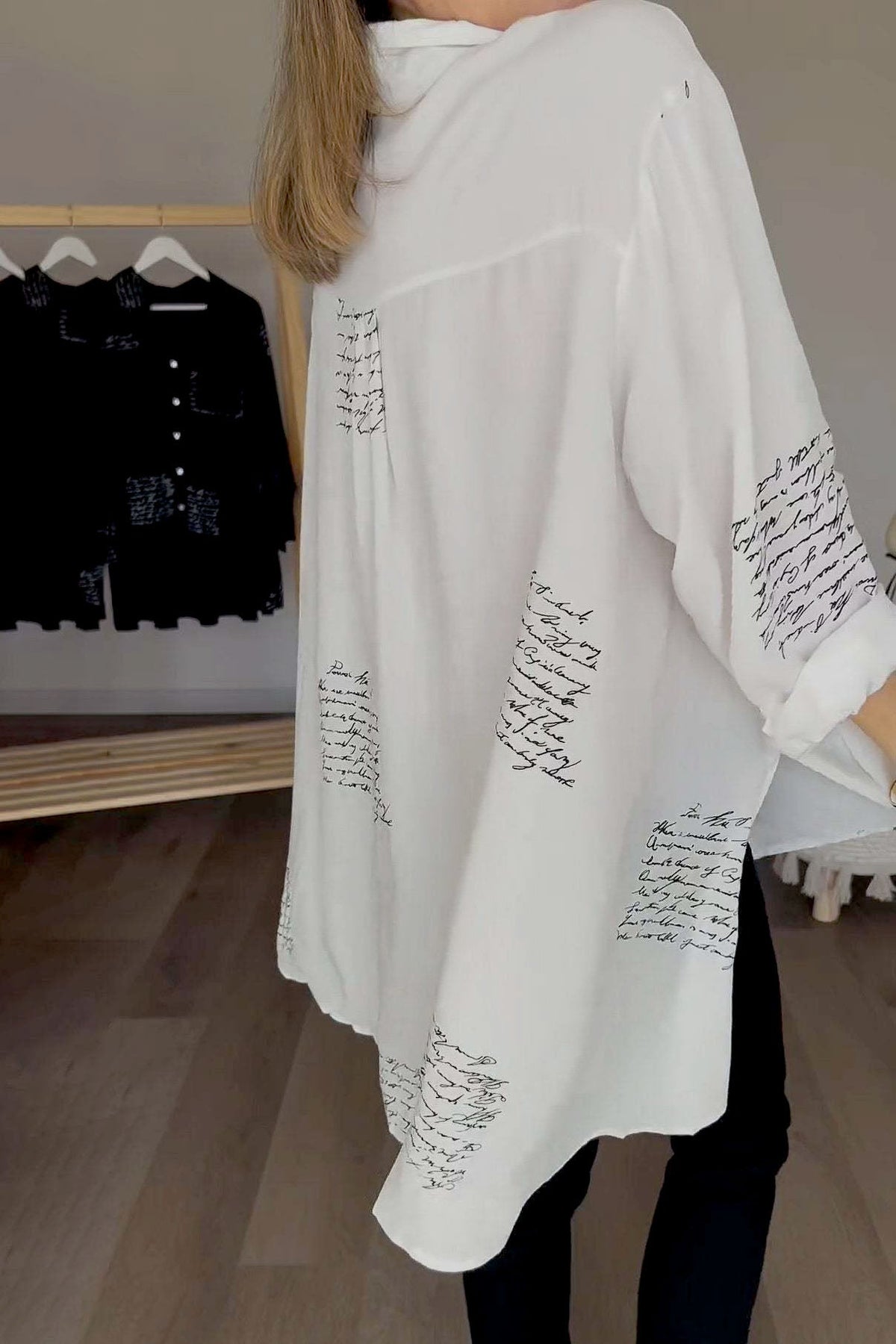 Long Letter Print Loose Shirt