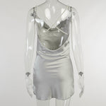 Satin Drapery Neckline Backless Mini Dress