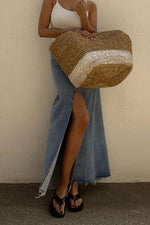 Blue High Slit Denim Skirt