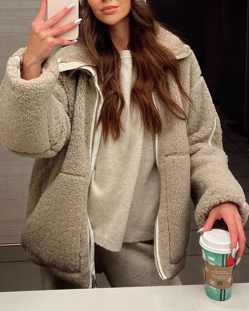 Casual Front Zipper Fleece Coat