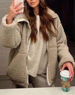 Casual Front Zipper Fleece Coat