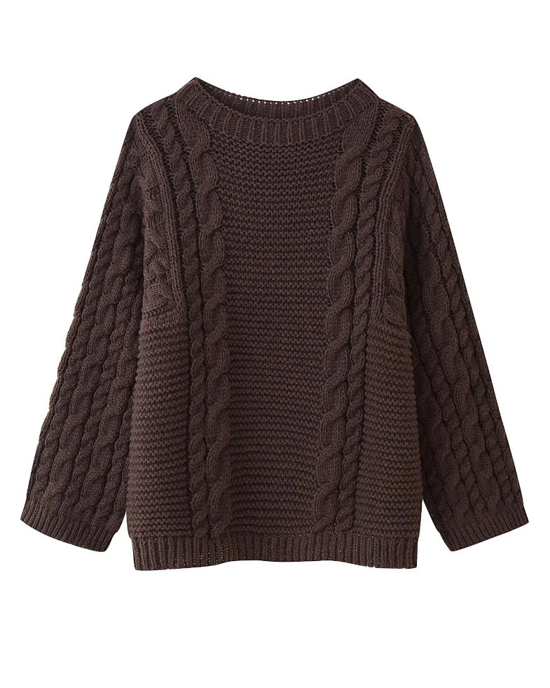 Cable Knit Bell Sleeve Slouchy Sweater