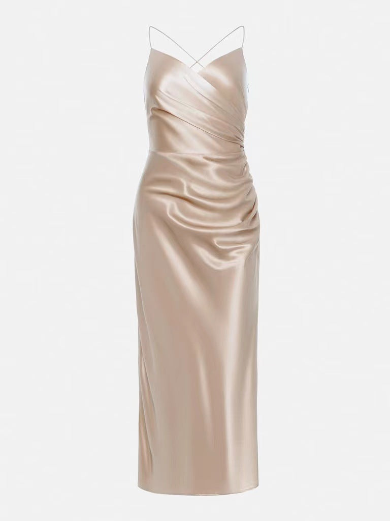 Satin Slit Suspender Mid Dress