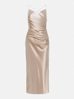Satin Slit Suspender Mid Dress