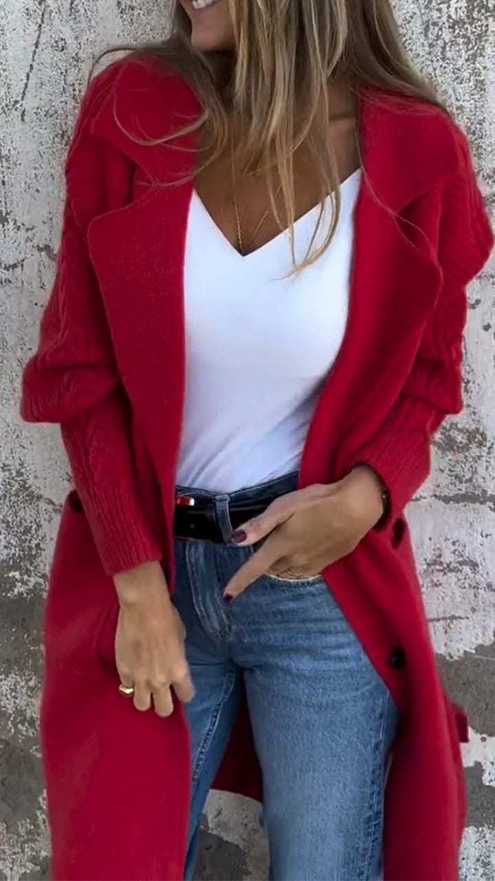 Thermal Cable-Knit Sleeves Long coat