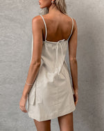 Khaki Linen Sheath Cargo Dress