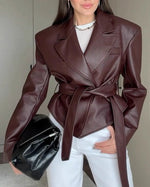 Trendy Belted Faux Leather Motorcycle Jacket