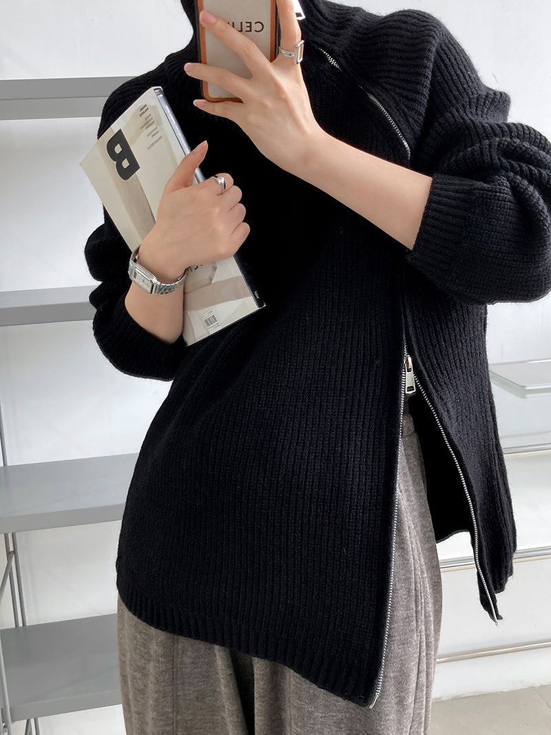 Turtleneck Size Zippered Knit Sweater