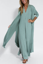 Casual Sleeveless Midi Dress and Long Cardigan Two-Piece Suit