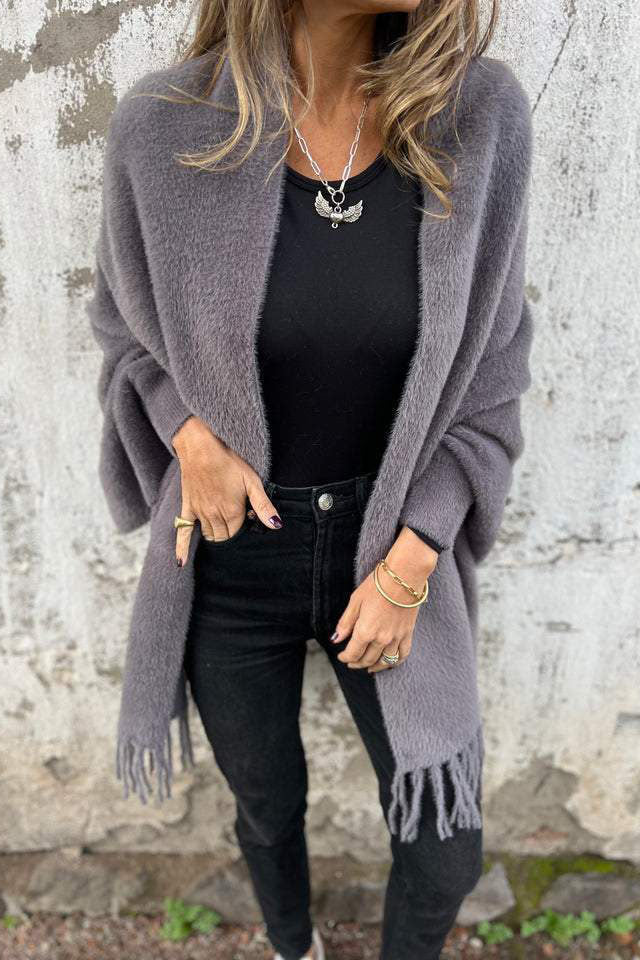 Soft Solid Knitted Tassel Shawl