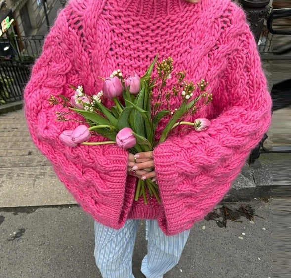 Cable Knit Bell Sleeve Slouchy Sweater