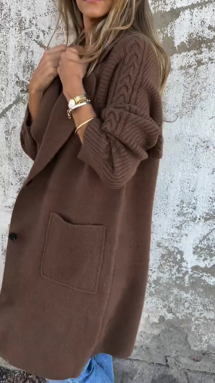 Thermal Cable-Knit Sleeves Long coat