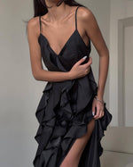 Ruffled High Slit Midi Dress