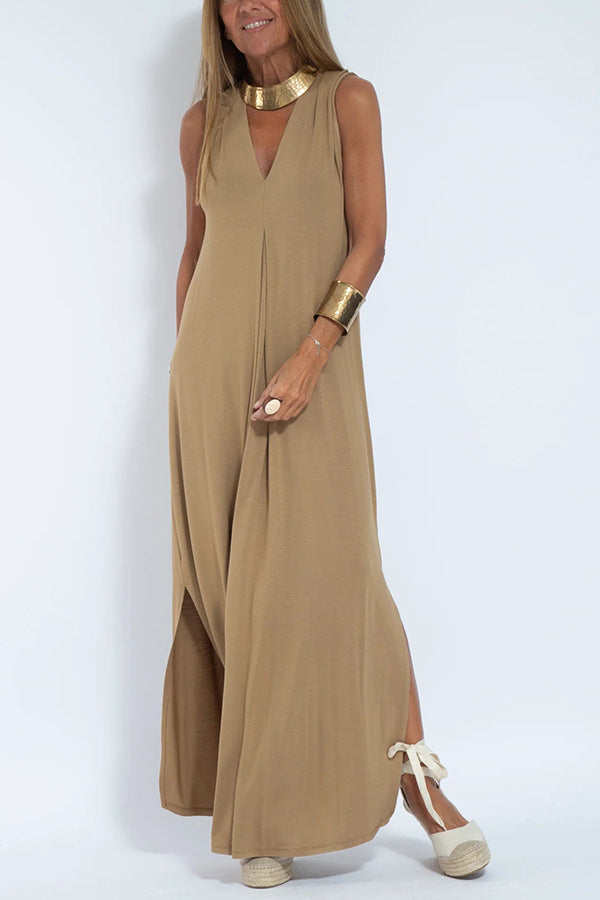 Casual Sleeveless Midi Dress and Long Cardigan Two-Piece Suit
