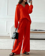 Long Sleeve Top and Drawstring Pants Crepe Two Piece Set