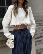 Navy Striped Wide-Leg Pants