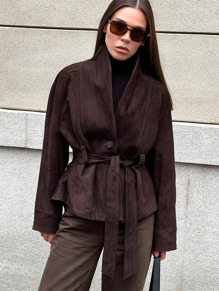 Vintage Suede Long-Sleeved Nubuck Coat Jacket
