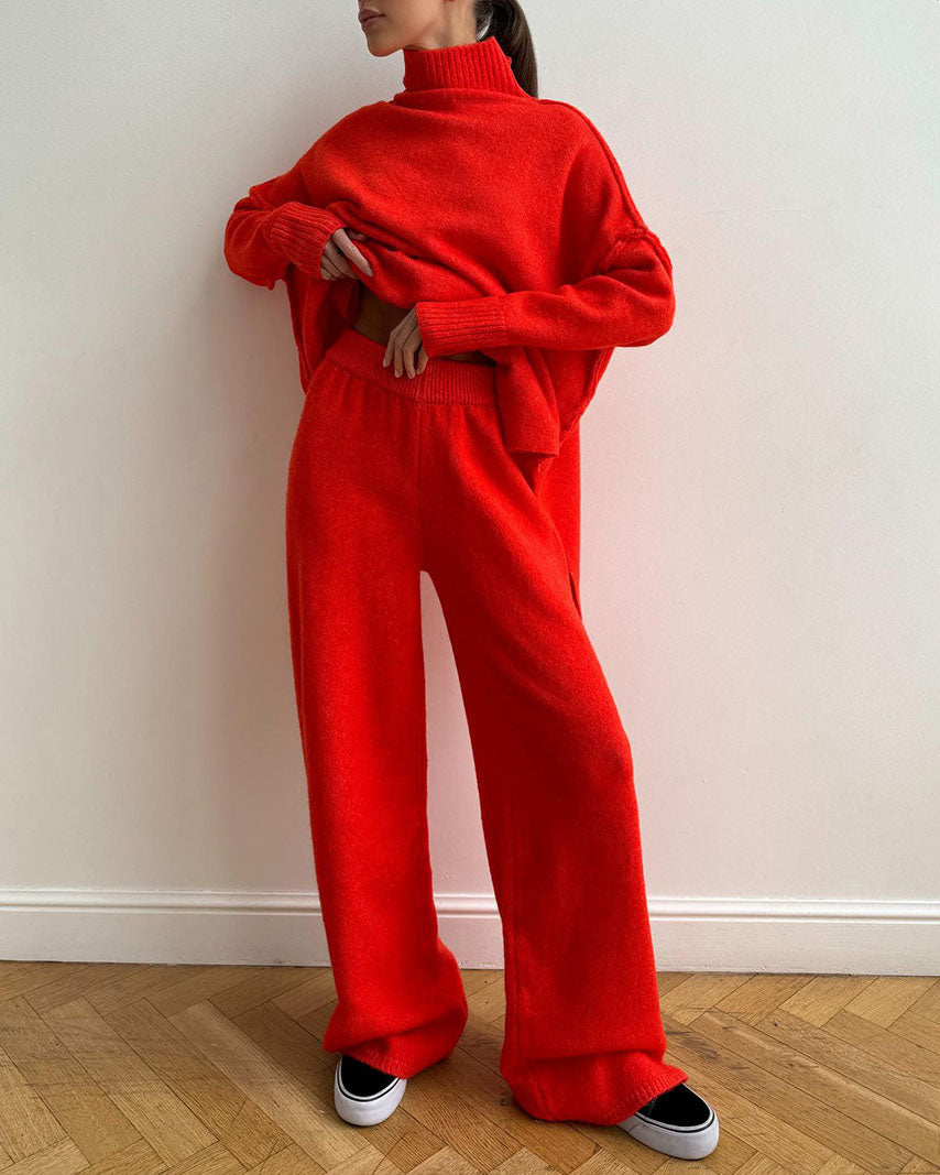 Slouchy Batwing Knit Sweater and Pants Two-Piece Suit