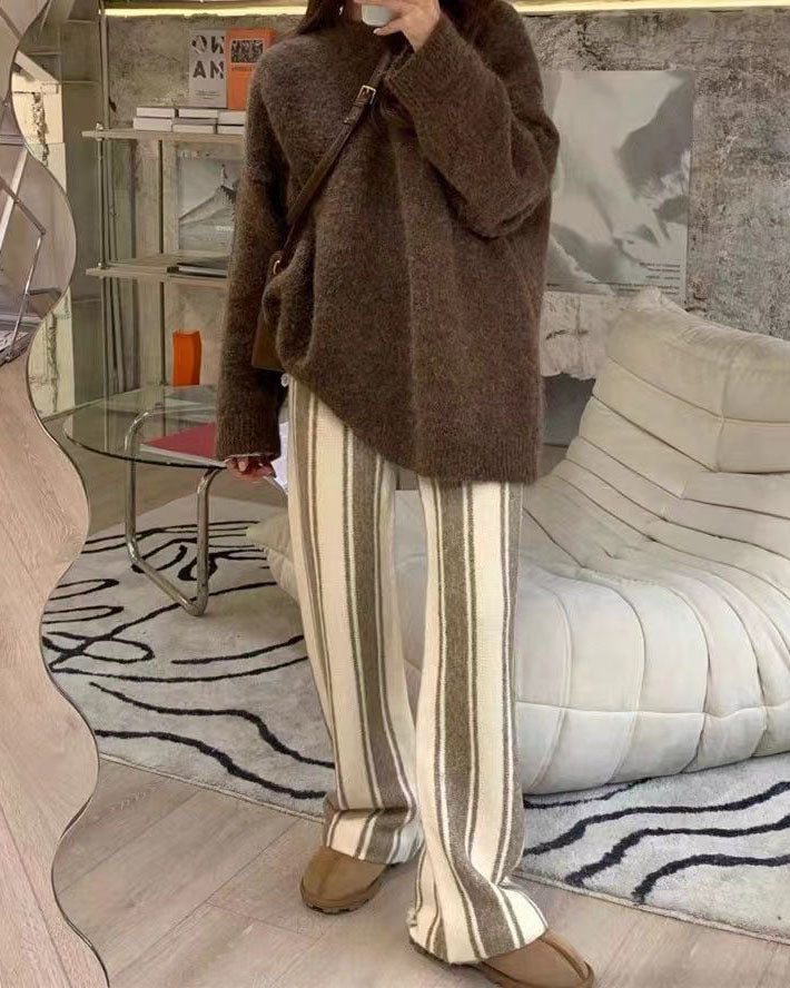 Fall Striped Knitted Casual Pants