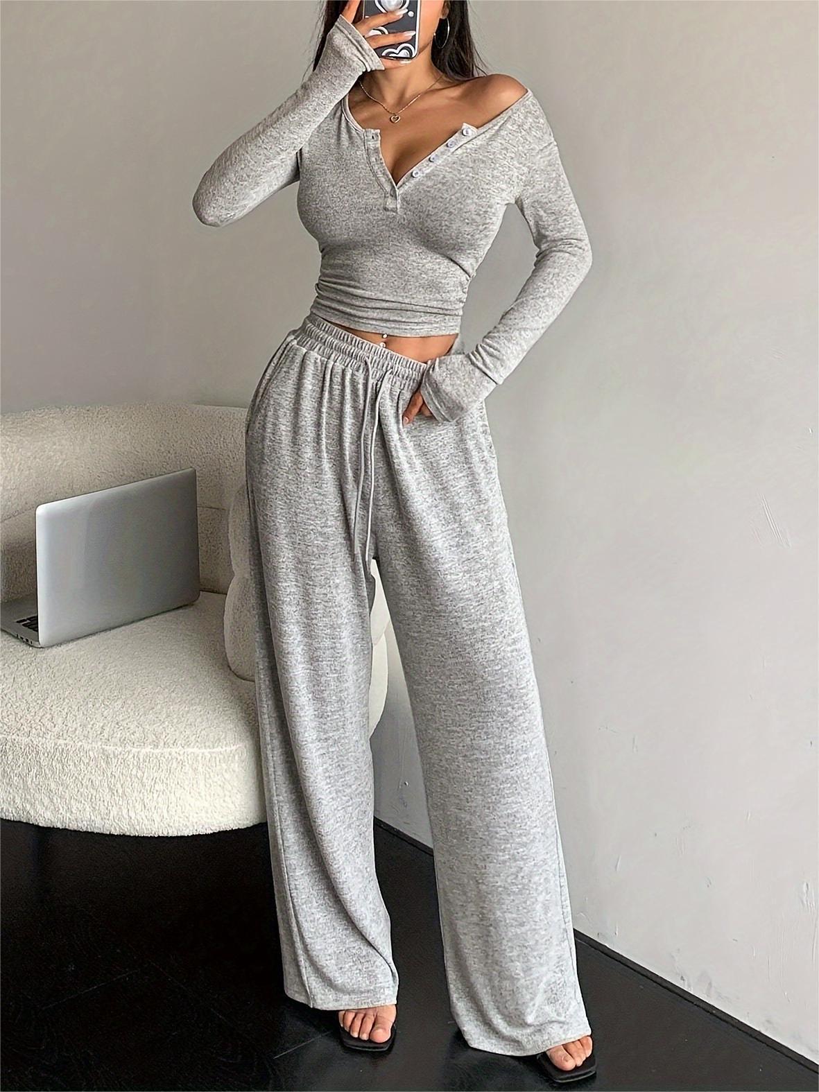 Slim Fit Long-sleeved T-shirt and Wide-leg Pants Suit