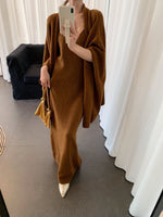 Chic Shawl Coat and Midi Dress Knit Two Piece Suit
