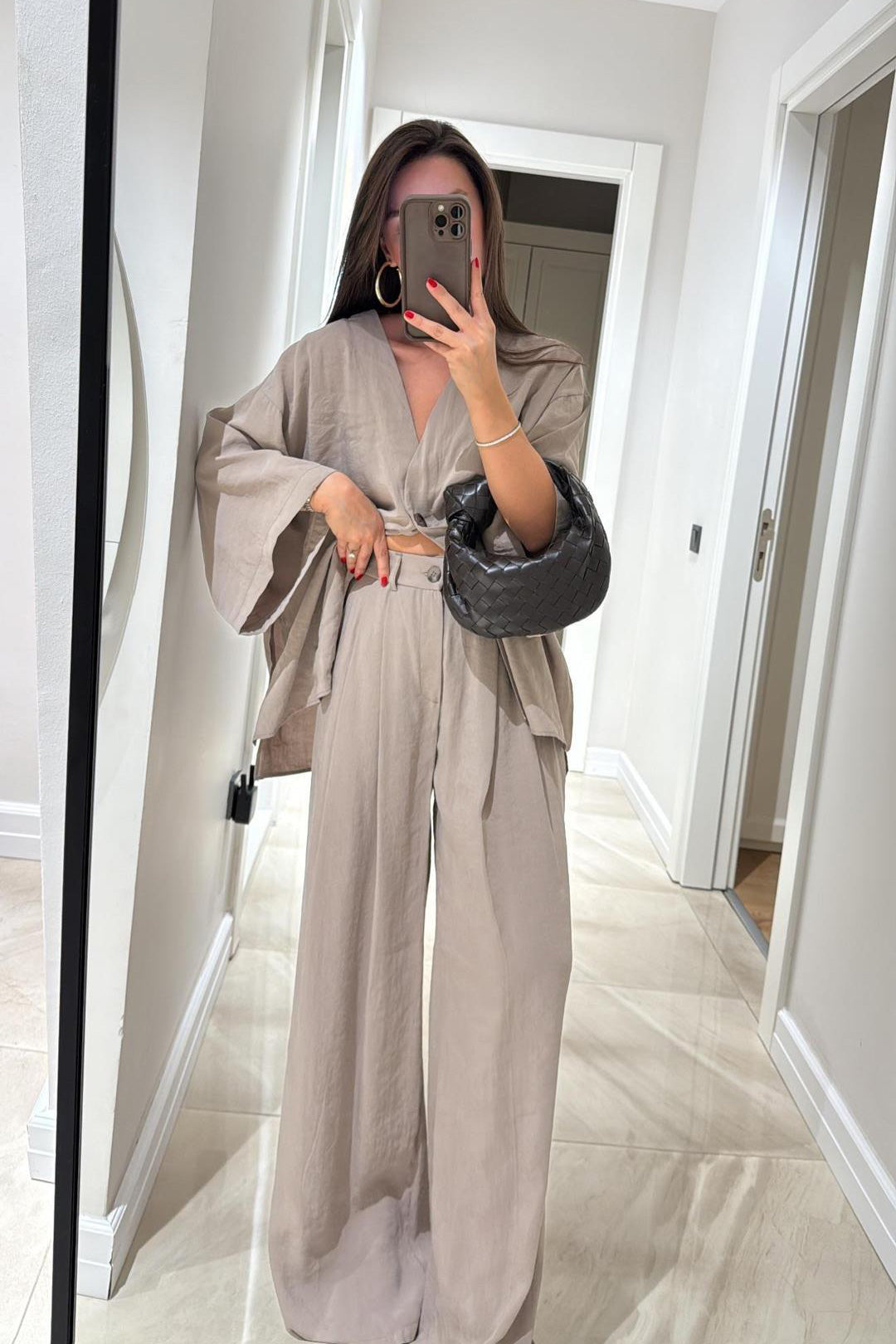 Casual Linen Top and High-Waist Pants Two-Piece Suit