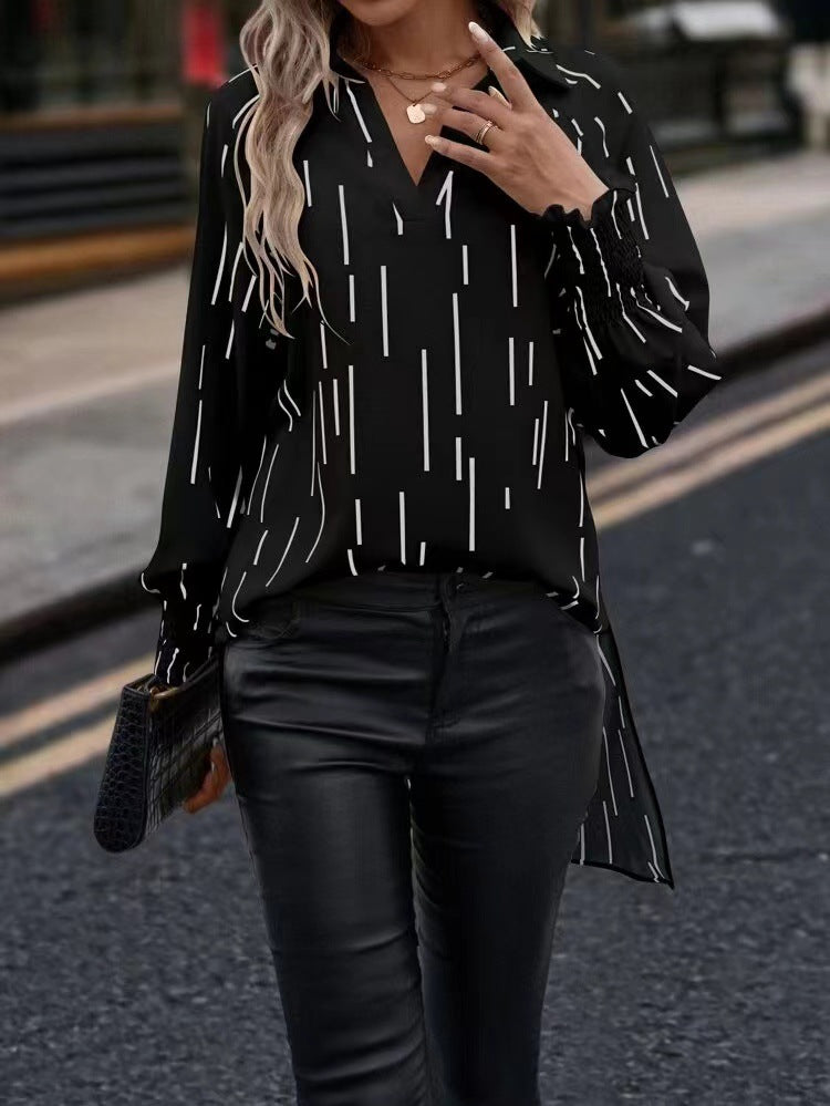 Abstract Striped Print Loose Chiffon Shirt