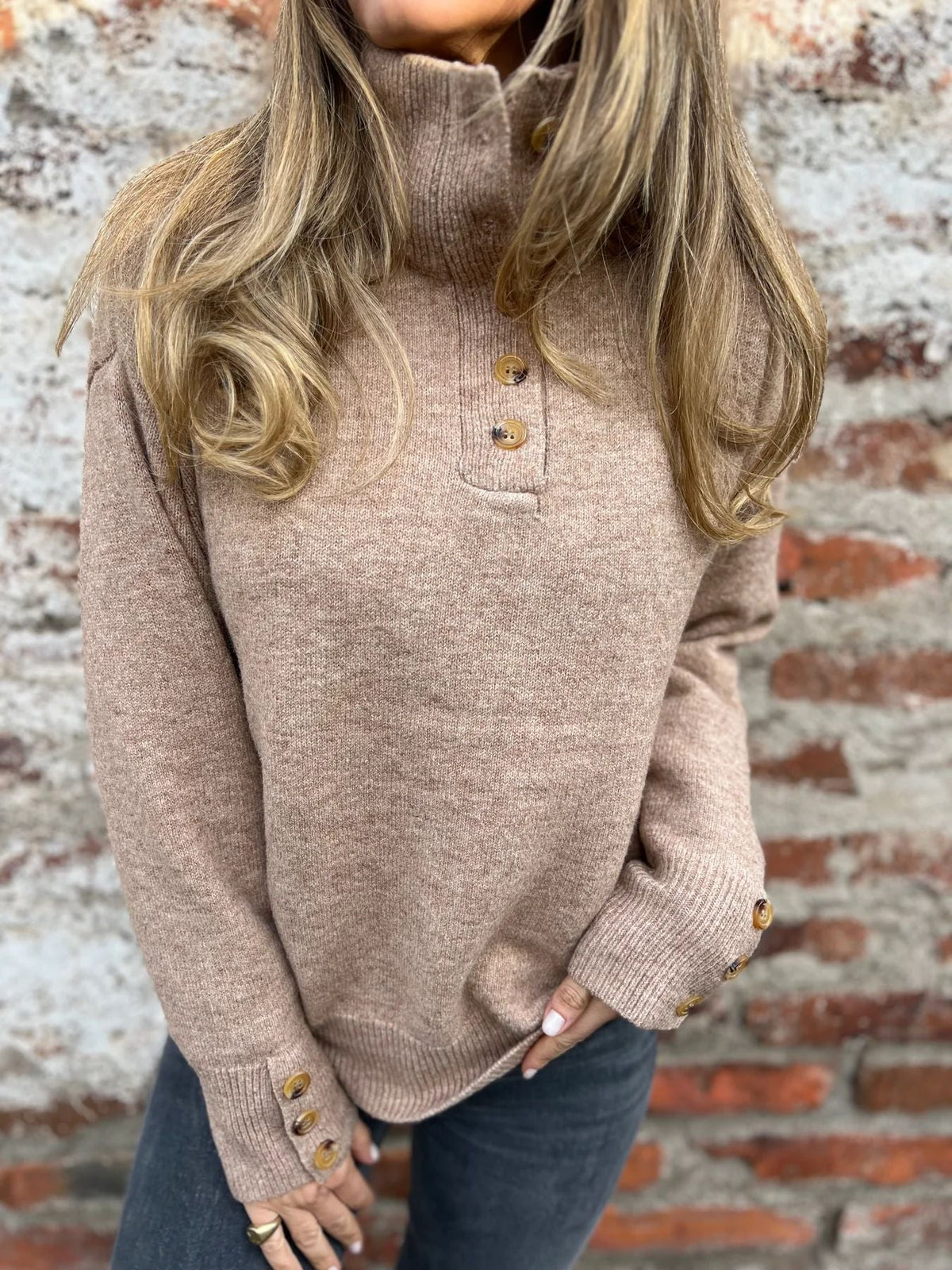 Stand Collar Solid Color Knit Sweater