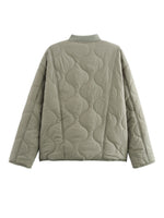 Casual Leopard Lining Quilted Button Down Jacket