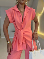 Tie-Waist Shirt and High-Waisted Pants Two-Piece Set