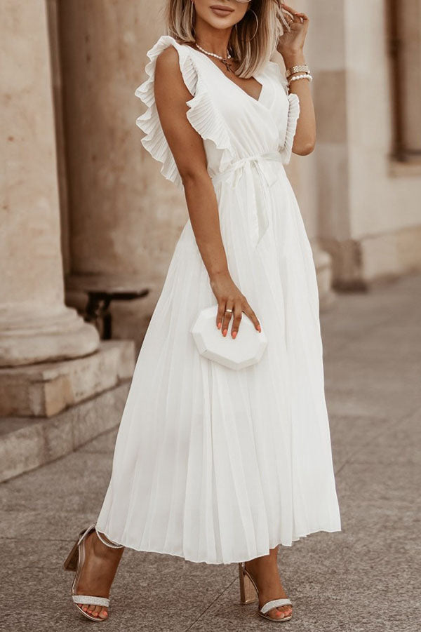 Sweet Ruffle Sleeve Chiffon Midi Dress