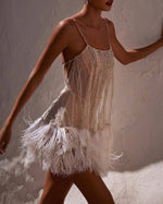 Beige Tasseled Slip Mini Dress