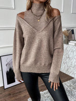 Solid Cold Shoulder Long-Sleeved Sweater