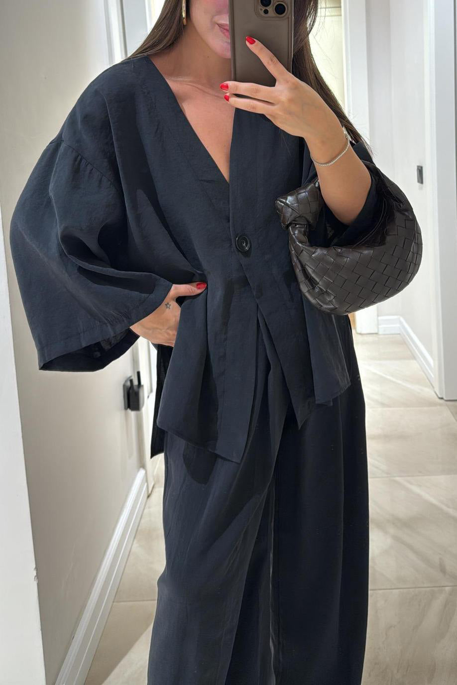 Casual Linen Top and High-Waist Pants Two-Piece Suit