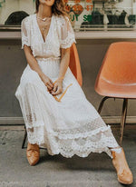 Sweet White Crochet Lace Maxi Dress