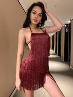 Tassel Backless Tie Halter Sleeveless Mini Dress