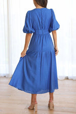 Solid Puff Sleeve Midi Dress