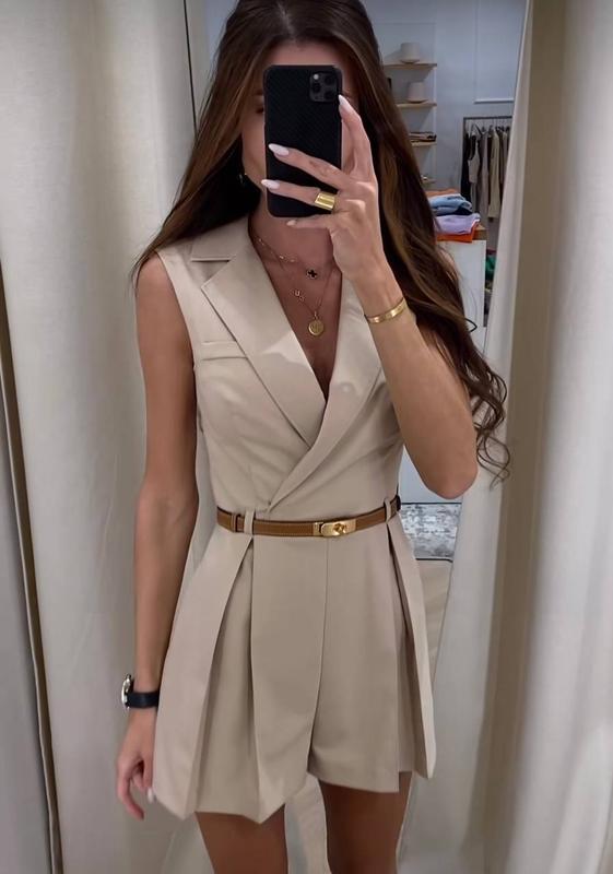 Workday Notched Lapel Sleeveless Romper