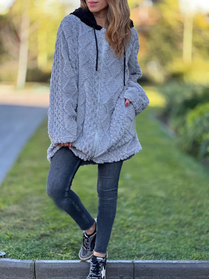 Vintage Hooded Zip-Up Fur Coat