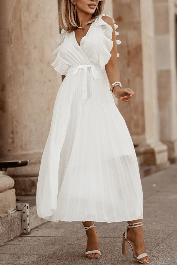 Sweet Ruffle Sleeve Chiffon Midi Dress