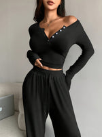 Slim Fit Long-sleeved T-shirt and Wide-leg Pants Suit